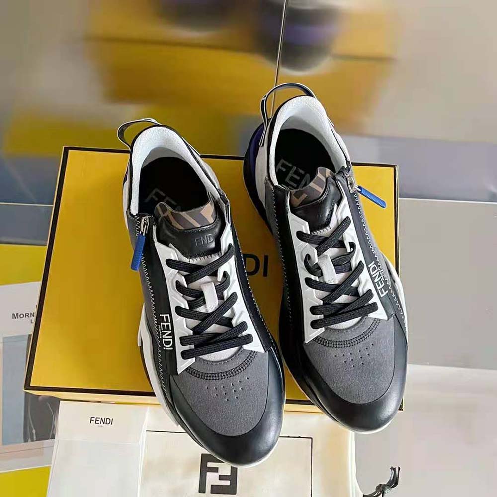Top view of Fendi Men Flow Suede Low-Tops-Navy showing lace-up detail