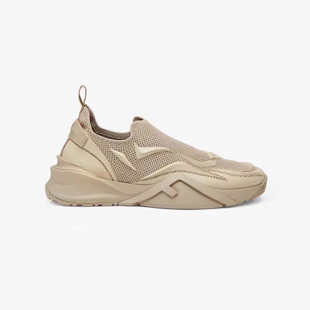 Side view of Fendi Unisex Flow Beige Mesh Running Sneakers