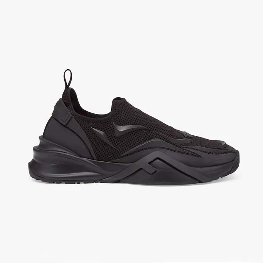 Side profile of Fendi Unisex Flow Black Mesh Running Sneakers showing silhouette