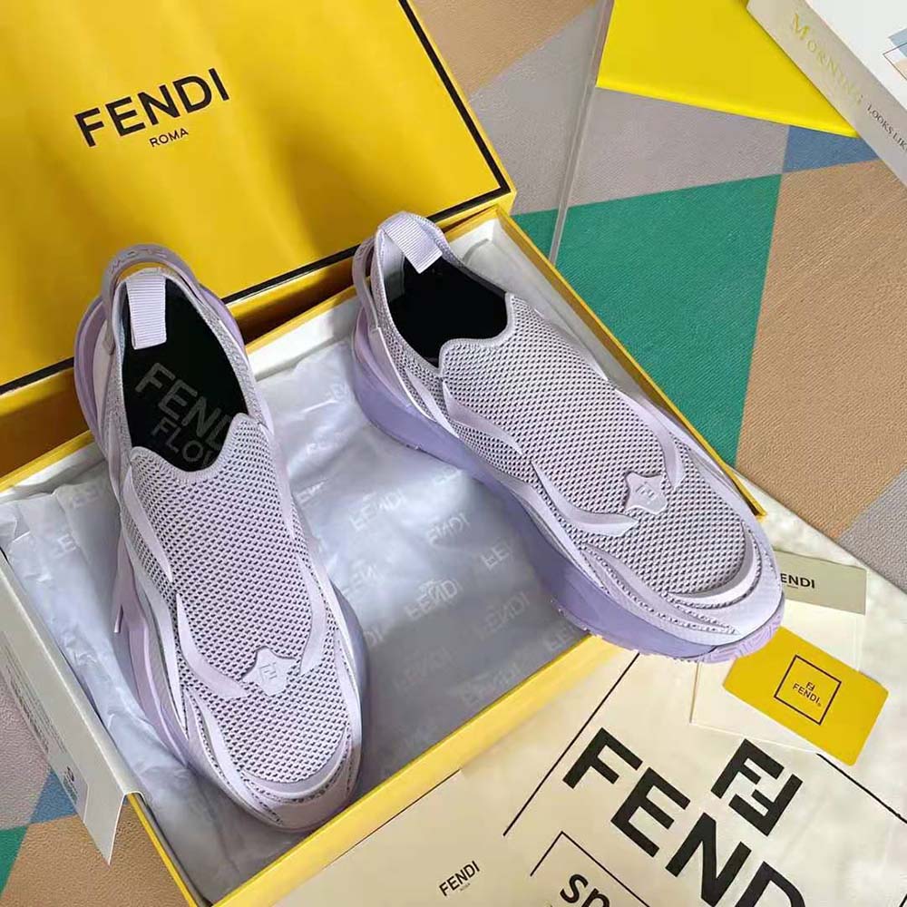 Top-down view showing laces and mesh texture of Fendi Unisex Flow Lilac Sneakers
