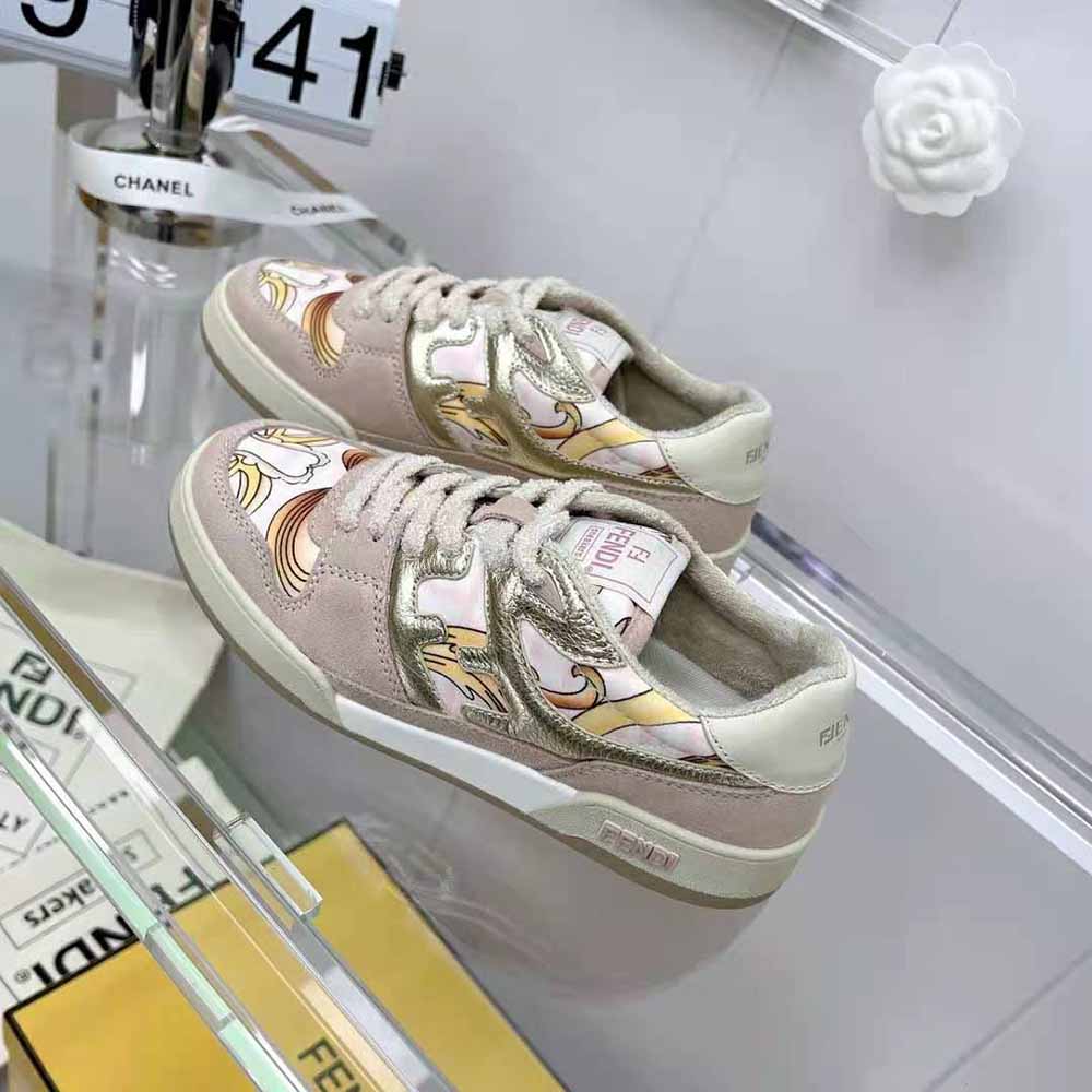 Fendi Unisex Match Fendace Printed Pink Satin Low-Tops - image 4
