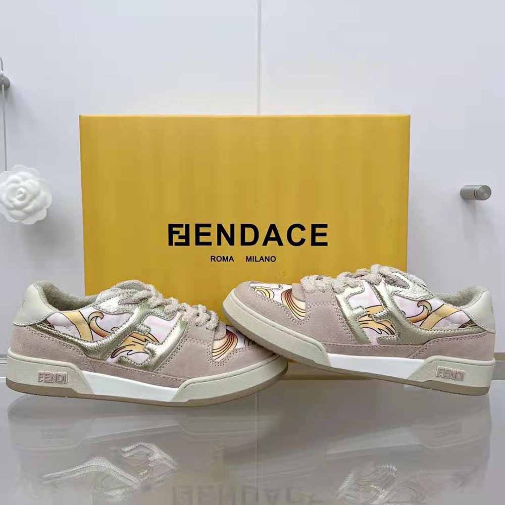 Fendi Unisex Match Fendace Printed Pink Satin Low-Tops - image 6