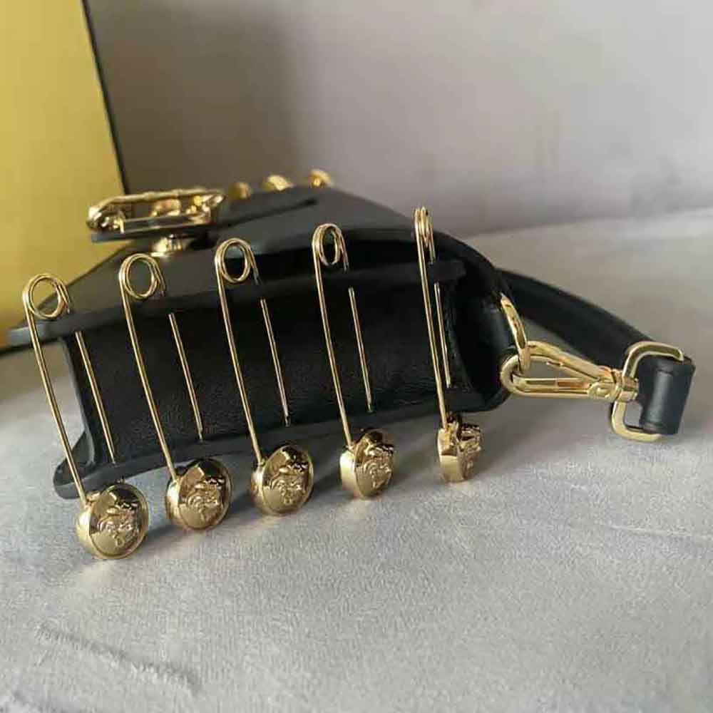 Fendi Women Baguette Brooch Fendace Black Leather Bag - image 7