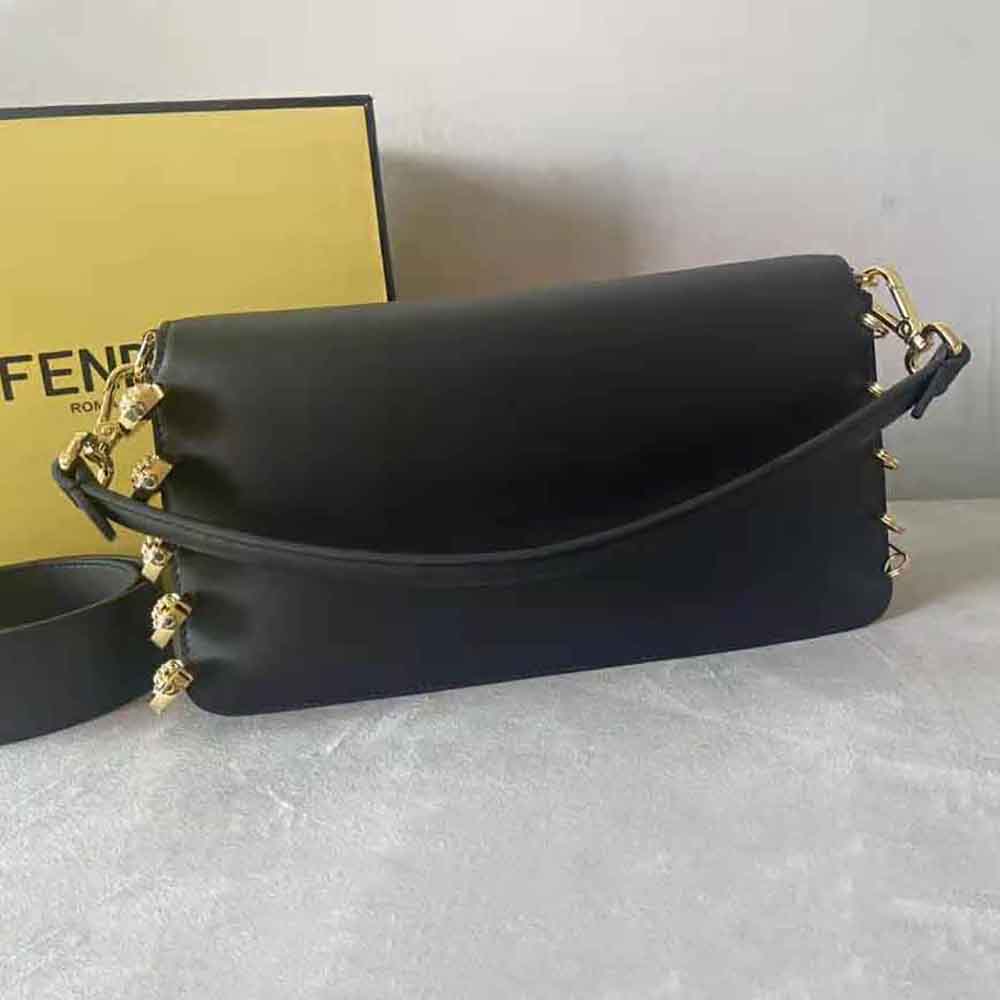 Fendi Women Baguette Brooch Fendace Black Leather Bag - image 4