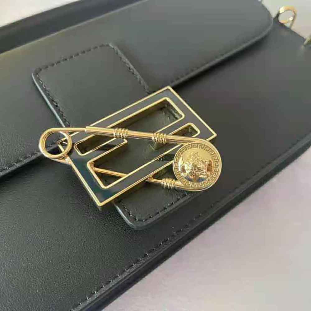 Fendi Women Baguette Brooch Fendace Black Leather Bag - image 8