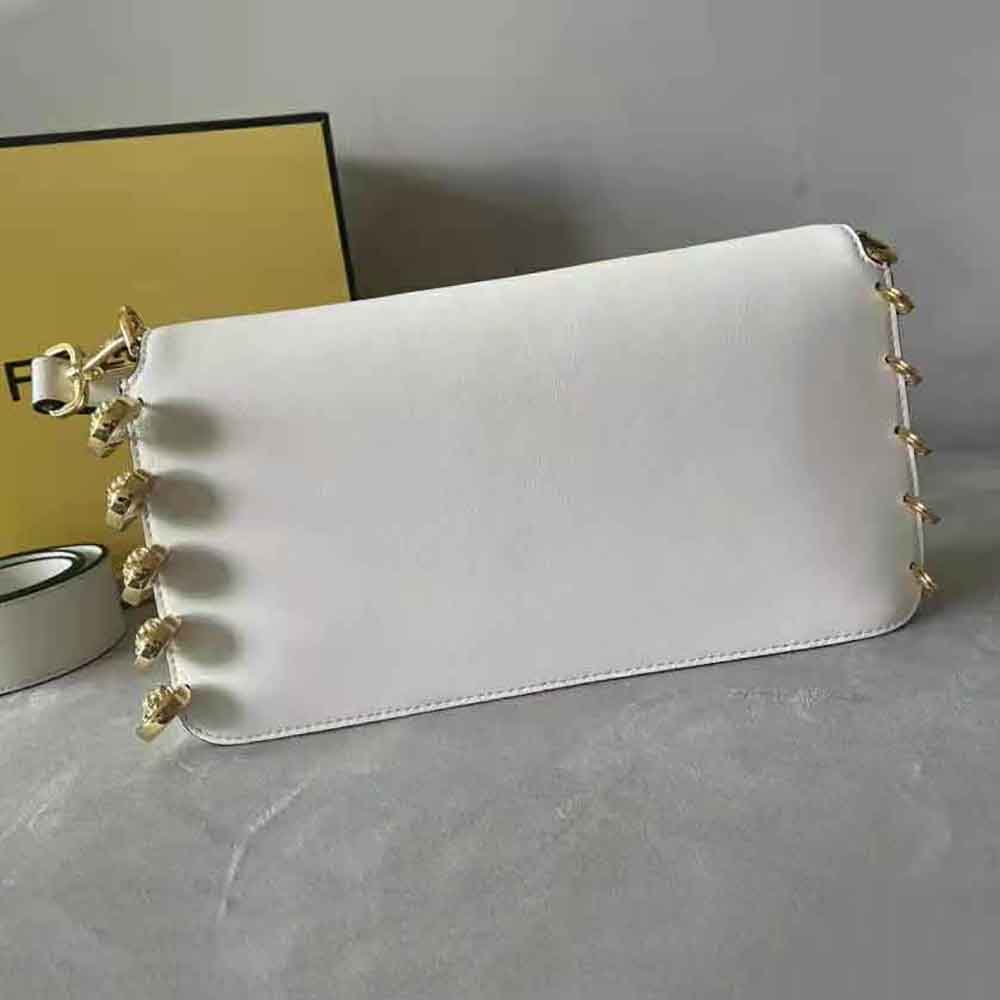 Fendi Women Baguette Brooch Fendace White Leather Bag - image 5