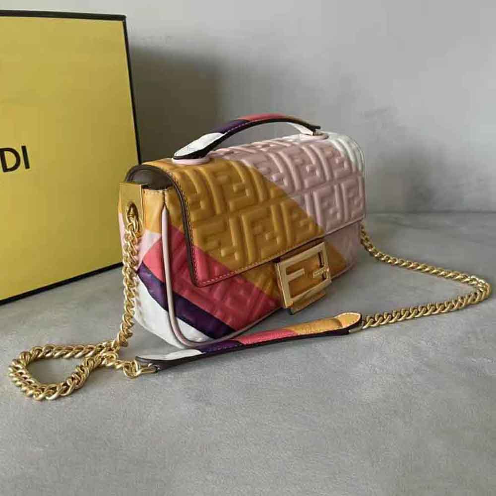 Fendi Women Baguette Chain Midi Leather Bag with Multicolour Print - image 4