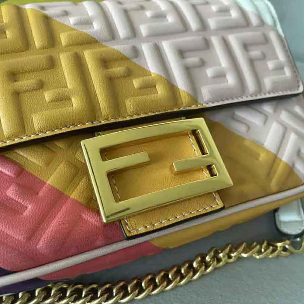 Fendi Women Baguette Chain Midi Leather Bag with Multicolour Print - image 8
