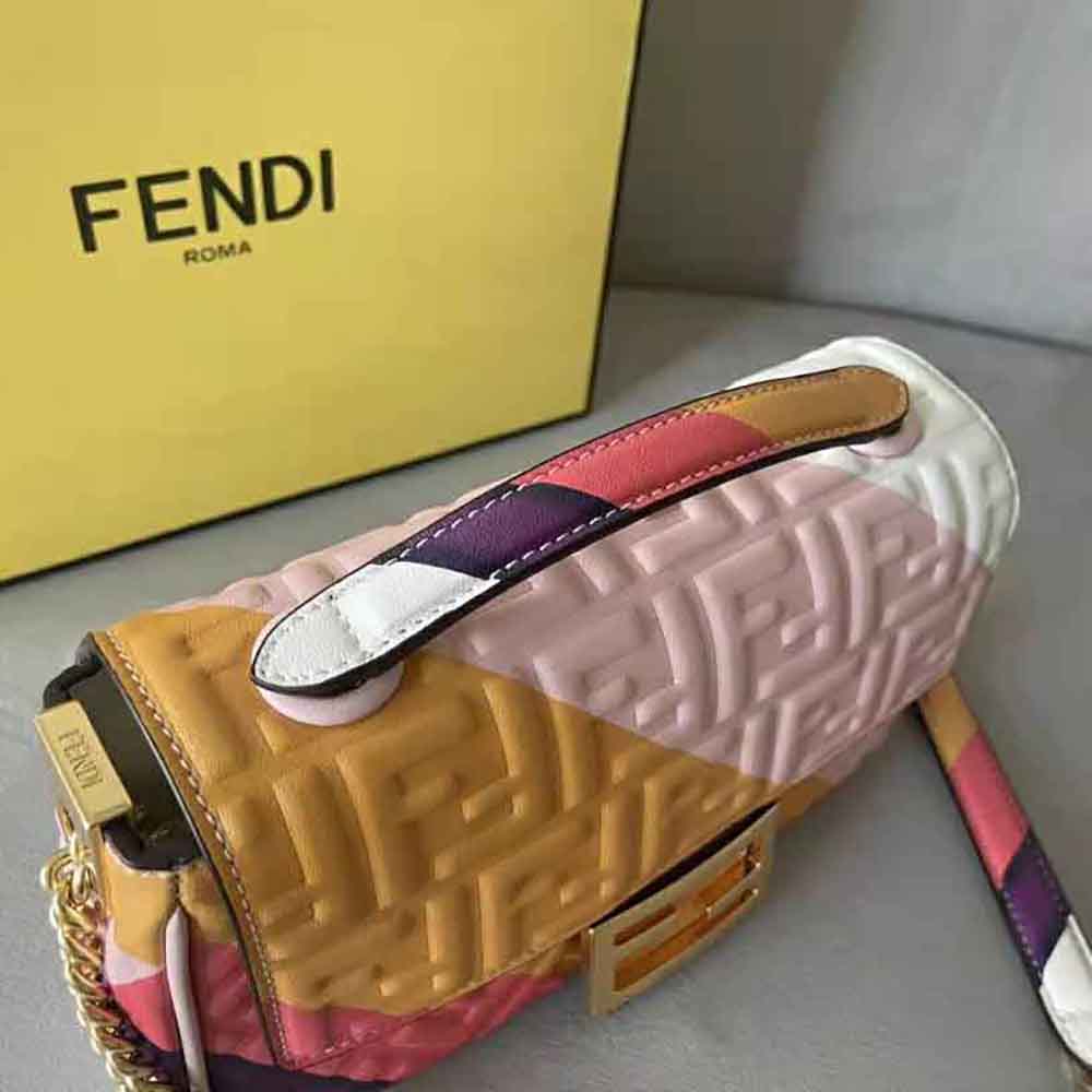 Fendi Women Baguette Chain Midi Leather Bag with Multicolour Print - image 7