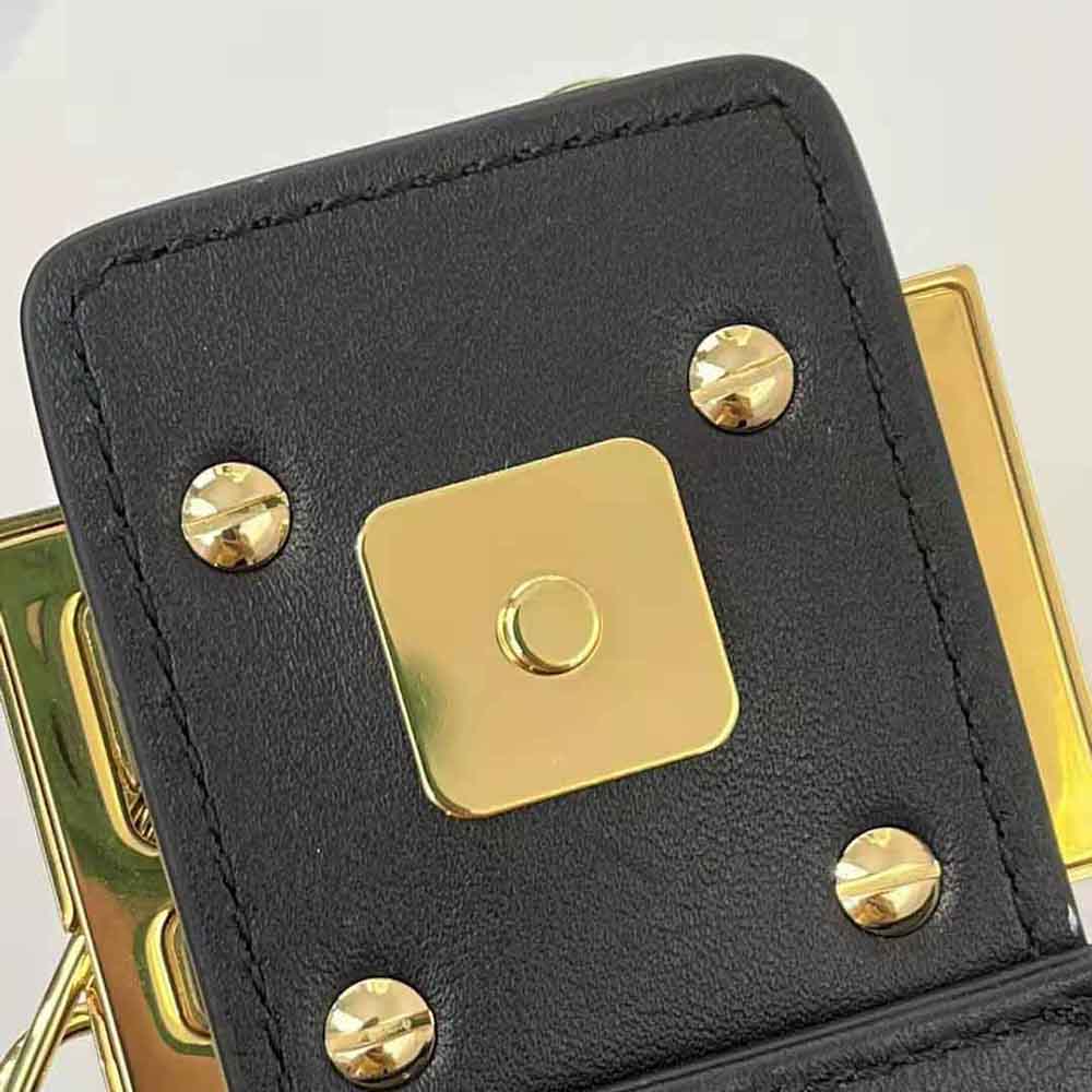 Fendi Women Brooch Mini Baguette Fendace Black Leather Bag - image 8