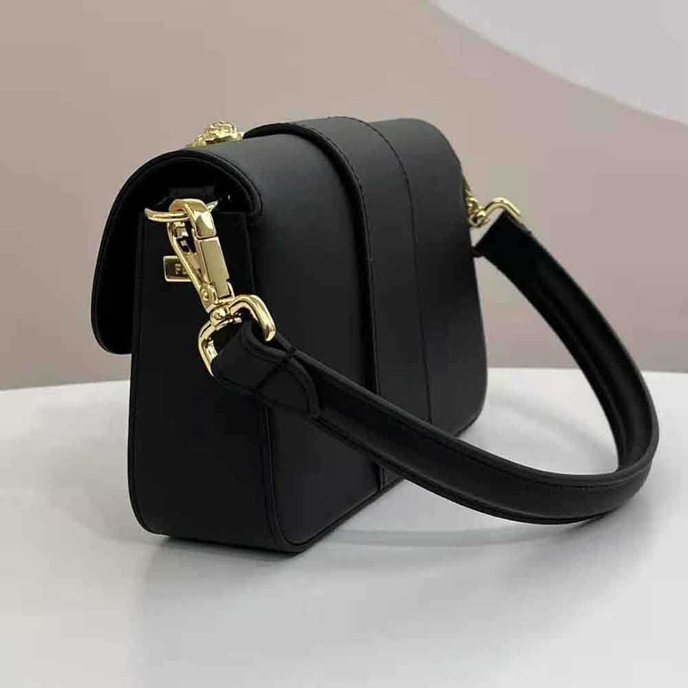 Fendi Women Brooch Mini Baguette Fendace Black Leather Bag - image 4