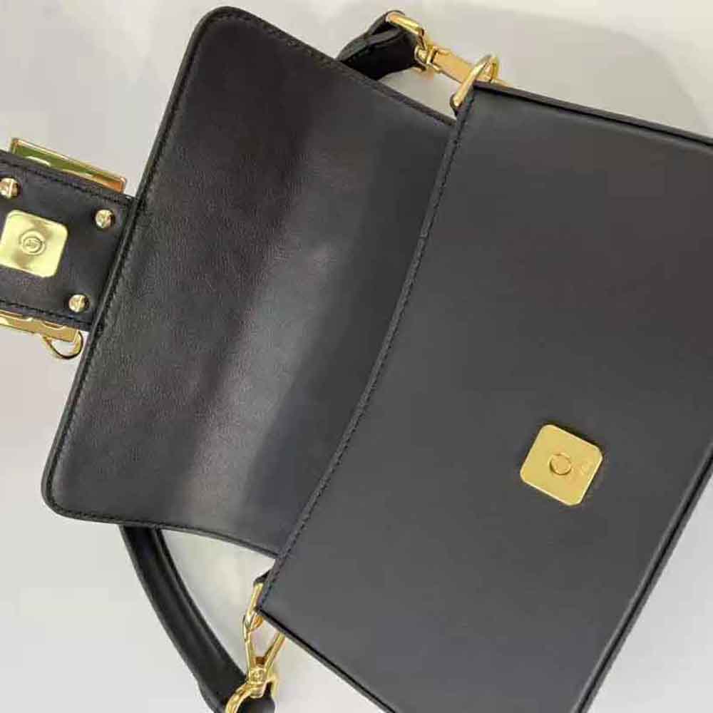 Fendi Women Brooch Mini Baguette Fendace Black Leather Bag - image 6