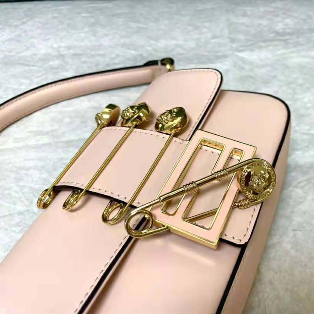Fendi Women Brooch Mini Baguette Fendace Pink Leather Bag - image 7