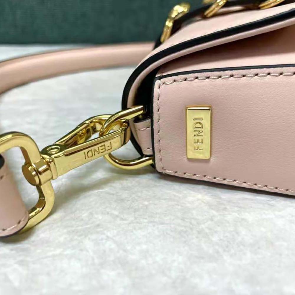 Fendi Women Brooch Mini Baguette Fendace Pink Leather Bag - image 6