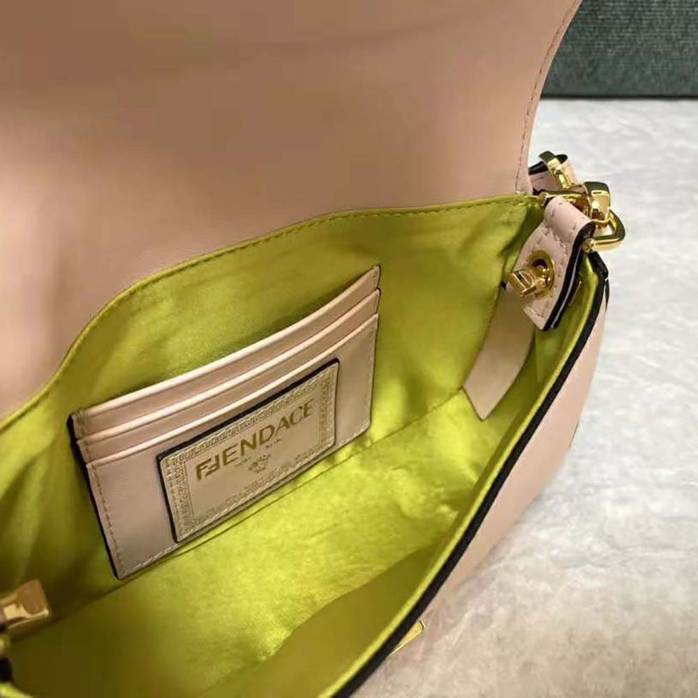 Fendi Women Brooch Mini Baguette Fendace Pink Leather Bag - image 10