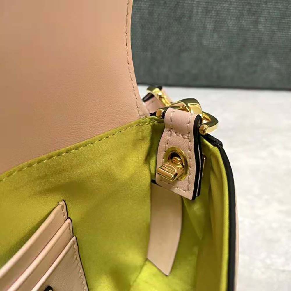 Fendi Women Brooch Mini Baguette Fendace Pink Leather Bag - image 9
