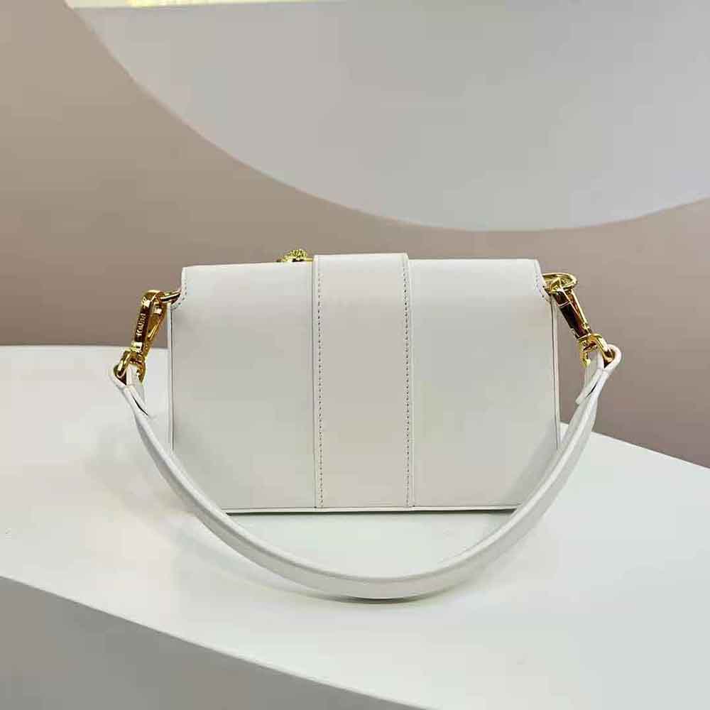 Fendi Women Brooch Mini Baguette Fendace White Leather Bag - image 4