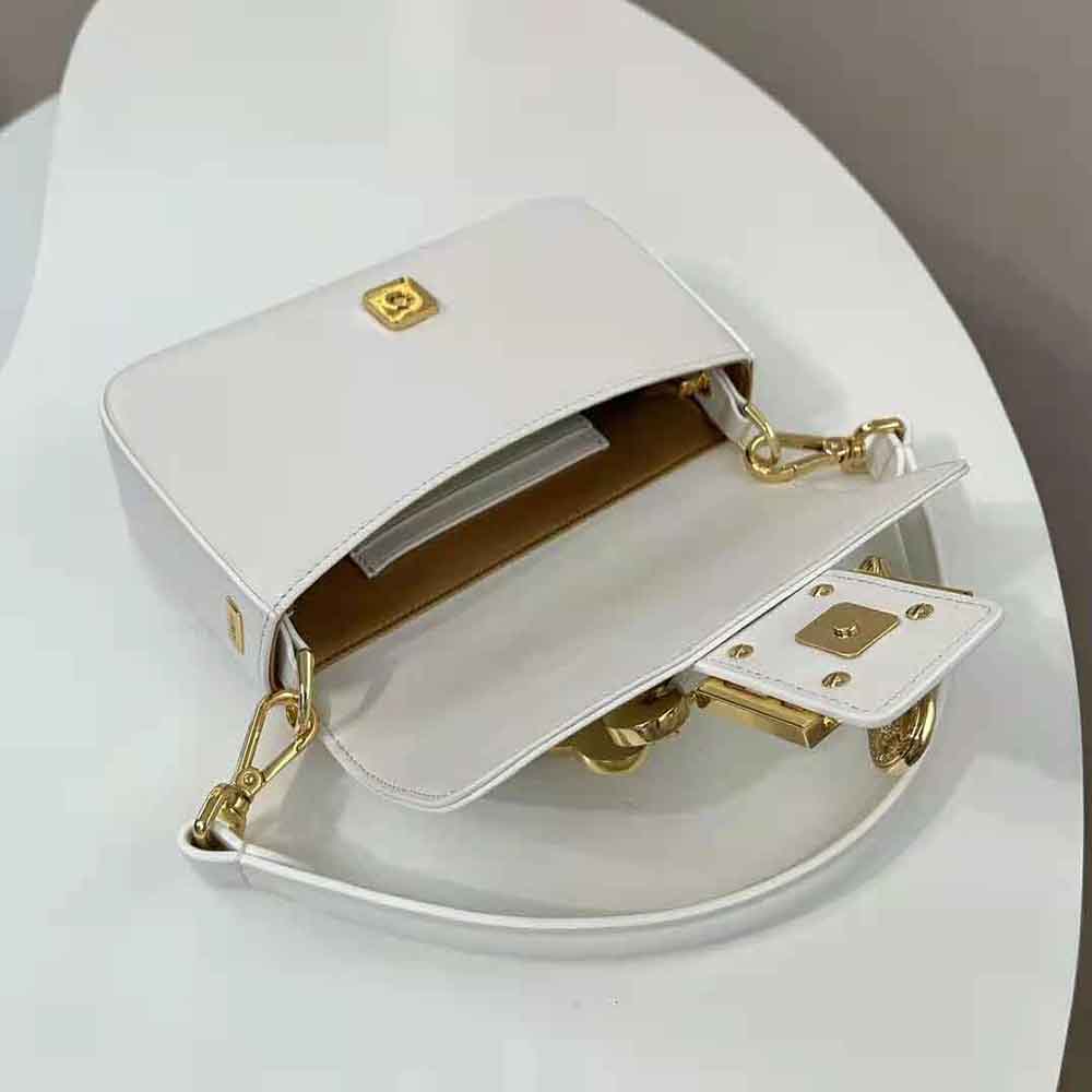 Fendi Women Brooch Mini Baguette Fendace White Leather Bag - image 6