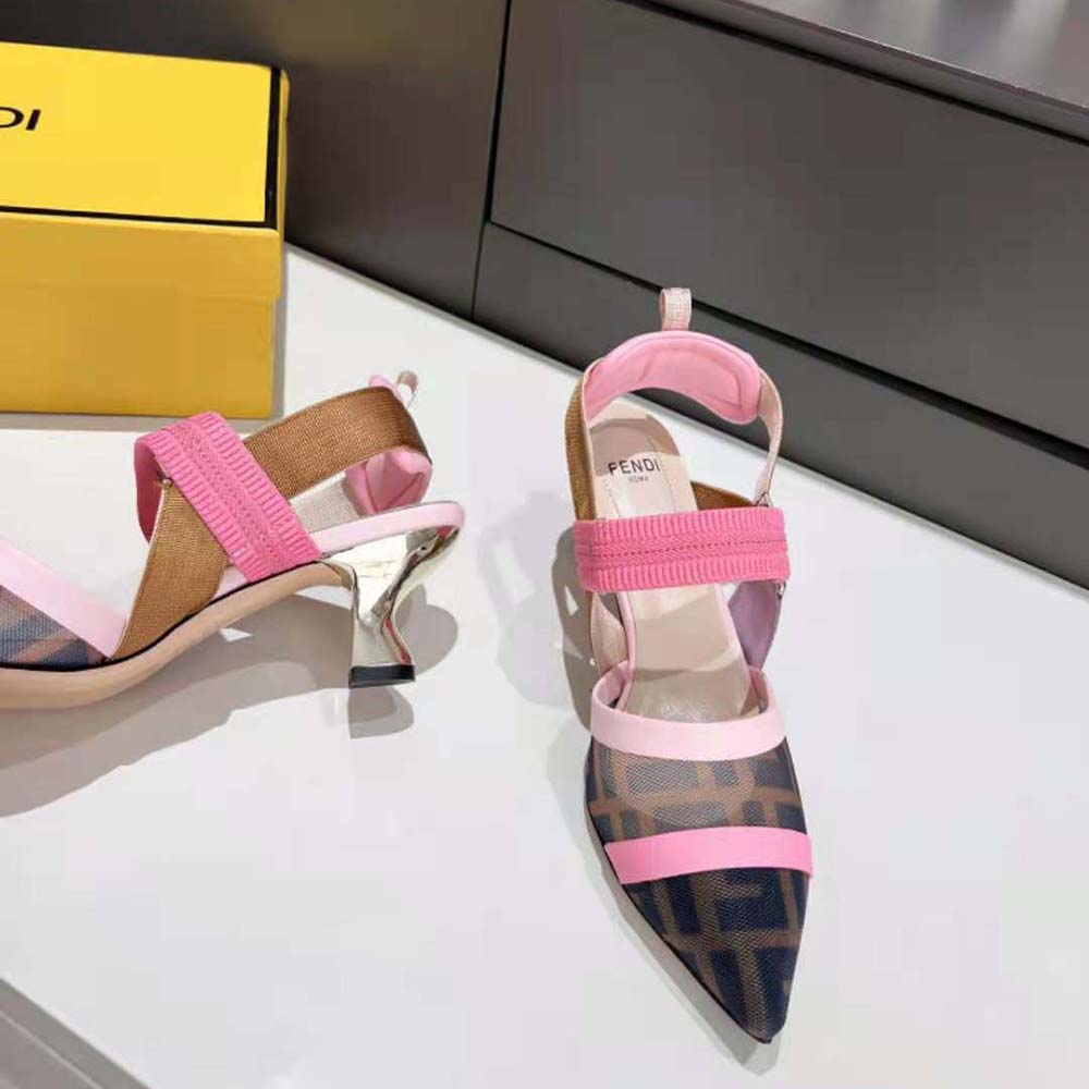 Fendi Women Colibrì Brown Mesh Medium-Heeled Slingbacks - image 7