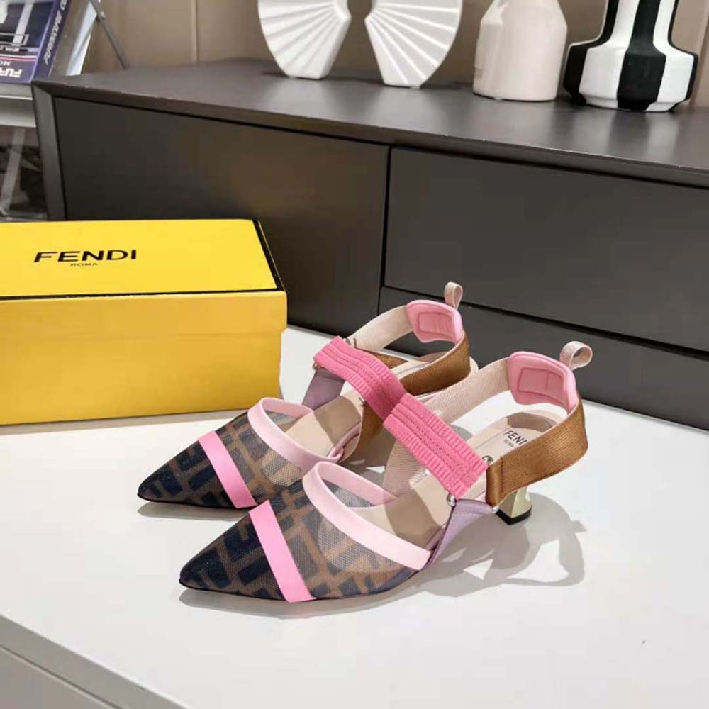 Fendi Women Colibrì Brown Mesh Medium-Heeled Slingbacks - image 4