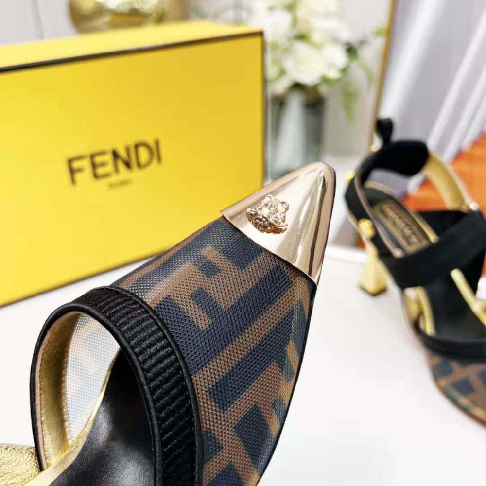 Fendi Women Colibrì Fendace High-Heeled Slingbacks in FF Mesh with Medusa Details - image 9