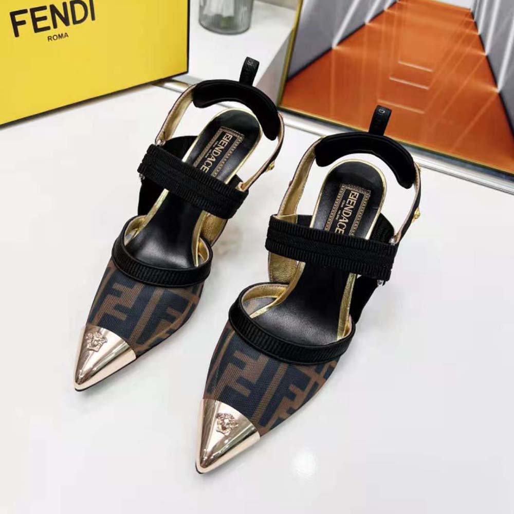 Fendi Women Colibrì Fendace High-Heeled Slingbacks in FF Mesh with Medusa Details - image 5