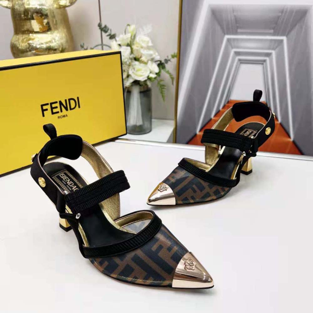 Fendi Women Colibrì Fendace High-Heeled Slingbacks in FF Mesh with Medusa Details - image 7
