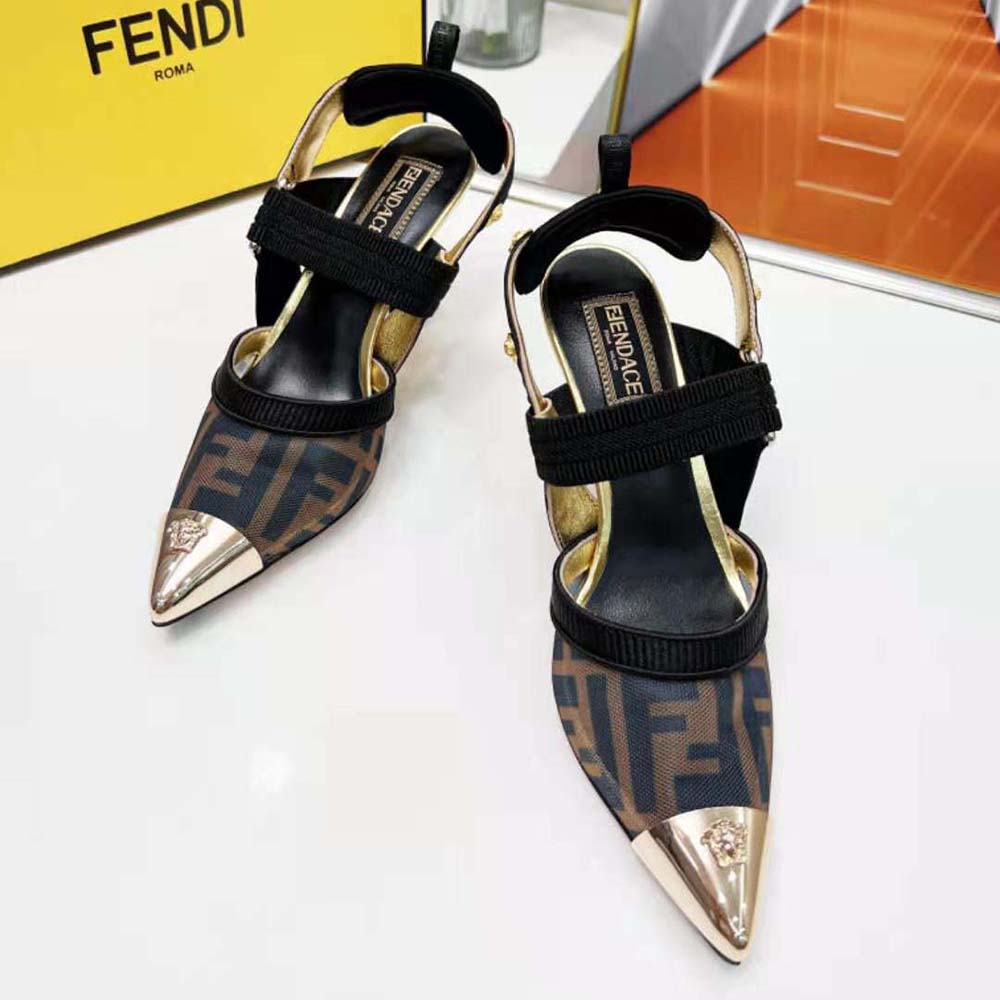 Fendi Women Colibrì Fendace High-Heeled Slingbacks in FF Mesh with Medusa Details - image 6