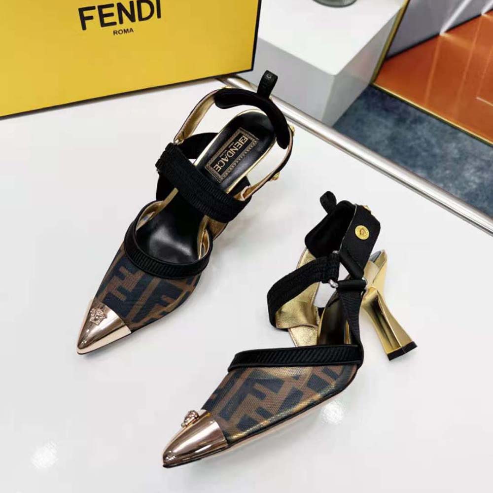 Fendi Women Colibrì Fendace High-Heeled Slingbacks in FF Mesh with Medusa Details - image 4