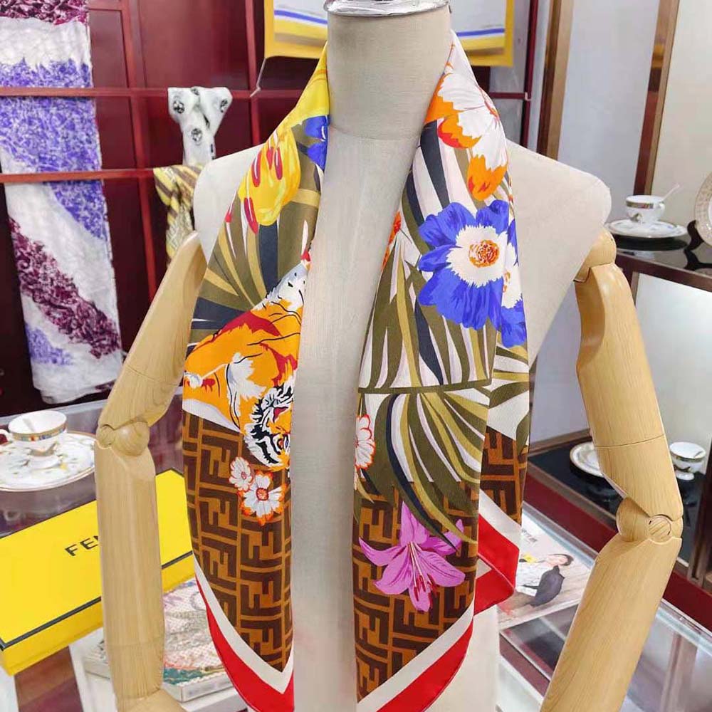 Close-up detail showing floral print on Fendi Women Flower Foulard Foulard