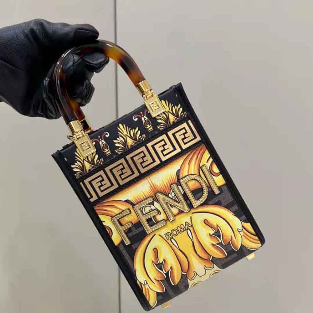 Fendi Women Mini Sunshine Shopper Fendace Printed FF Leather Mini Bag - image 5