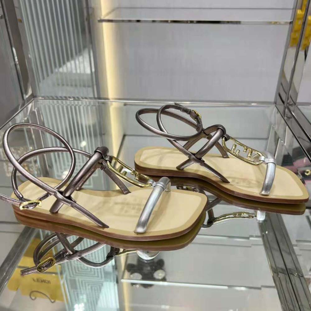 Close-up of silver O Lock hardware on Fendi Women Sandals