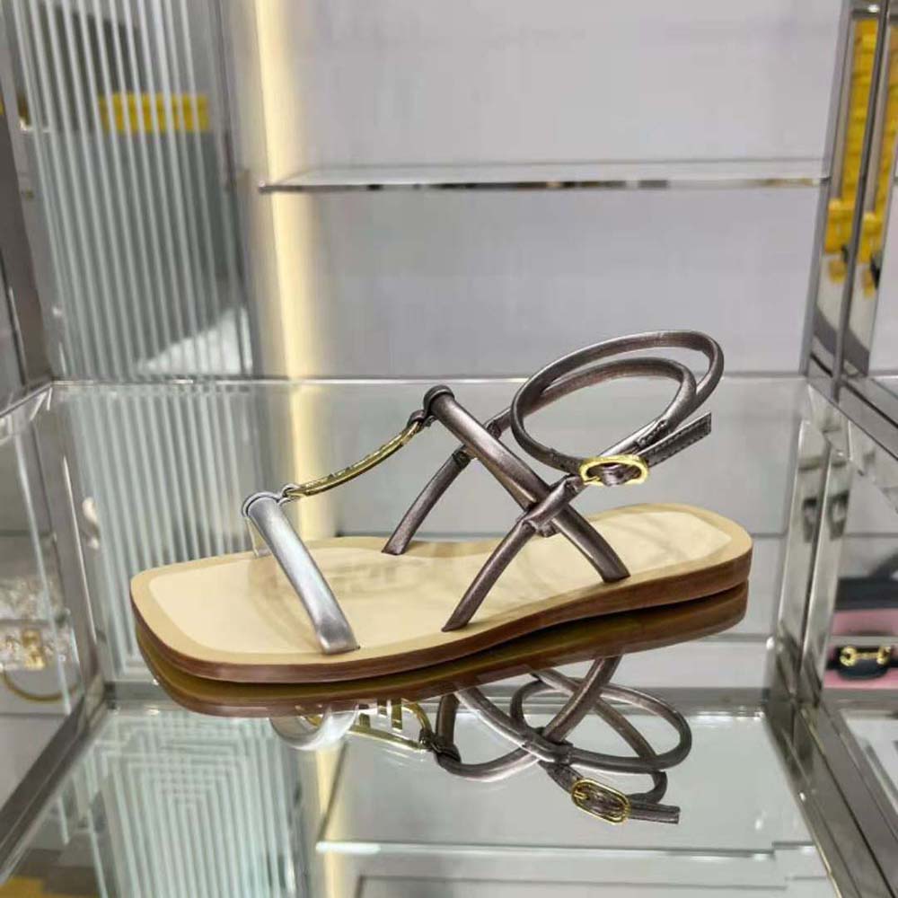 Fendi Women O Lock Silver Nappa Leather Sandals - image 8