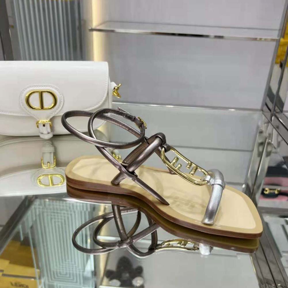 Fendi Women O Lock Silver Nappa Leather Sandals - image 7