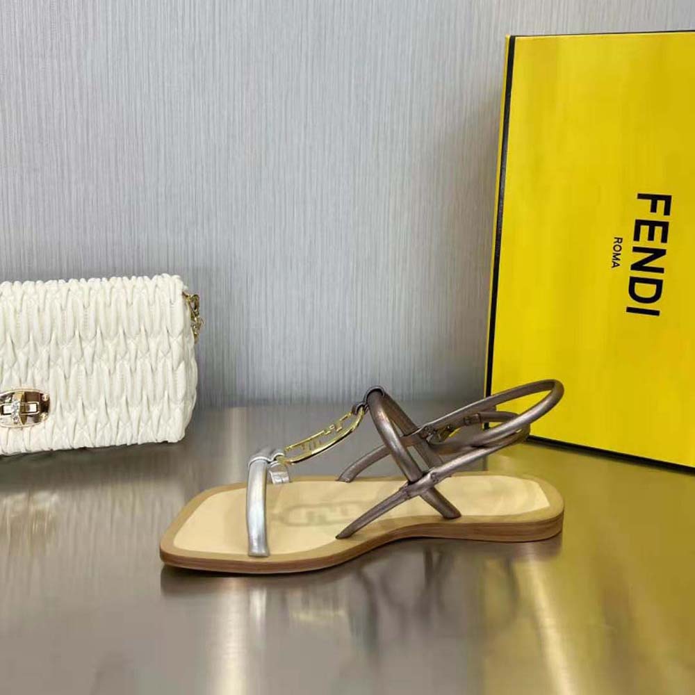 Fendi Women O Lock Silver Nappa Leather Sandals - image 6