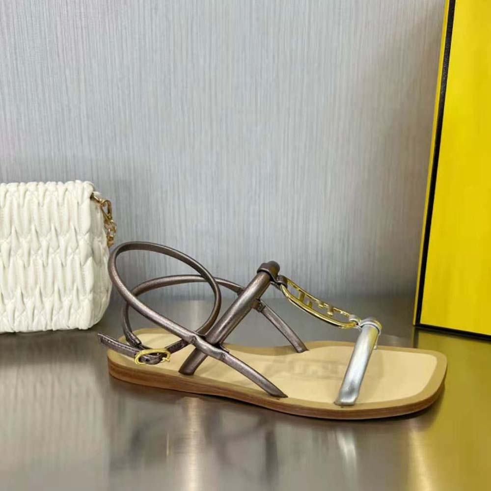 Fendi Women O Lock Silver Nappa Leather Sandals - image 5