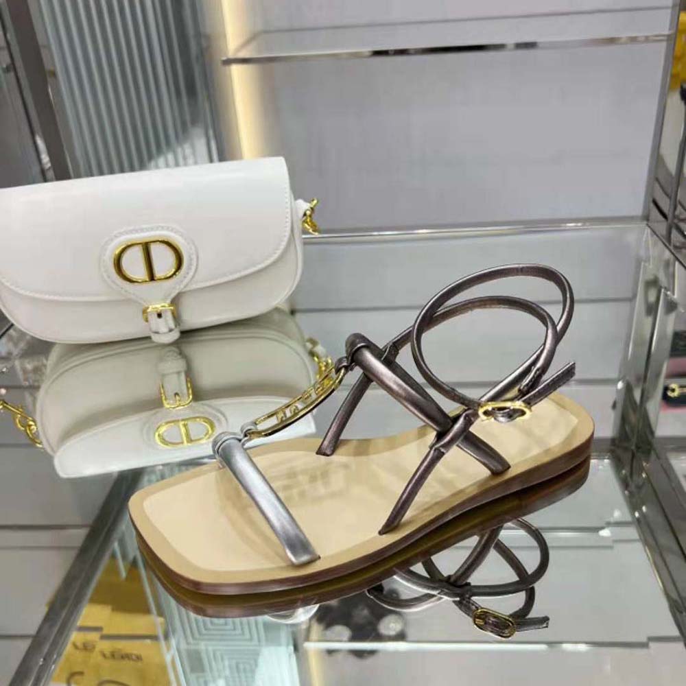 Fendi Women O Lock Silver Nappa Leather Sandals - image 4