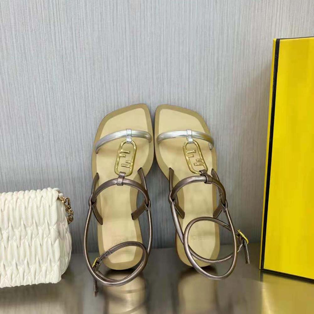 Top view showing open-toe design of Fendi Women O Lock Sandals