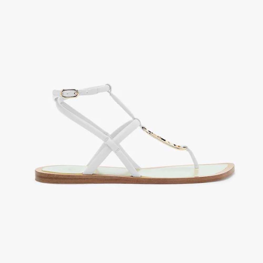 Side view of Fendi Women O Lock White Nappa Leather Thong Sandals