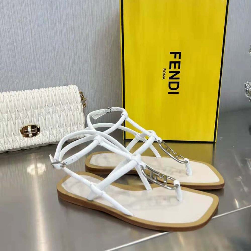 Top view showing sleek thong strap of Fendi Women O Lock Sandals