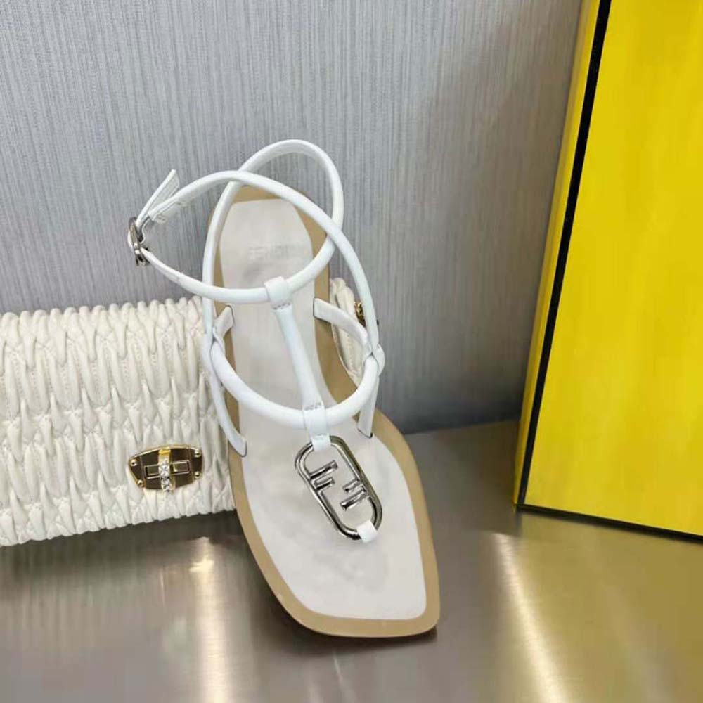 Fendi Women O Lock White Nappa Leather Thong Sandals - image 8