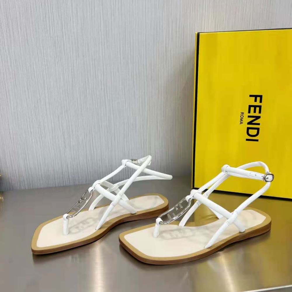 Fendi Women O Lock White Nappa Leather Thong Sandals - image 5