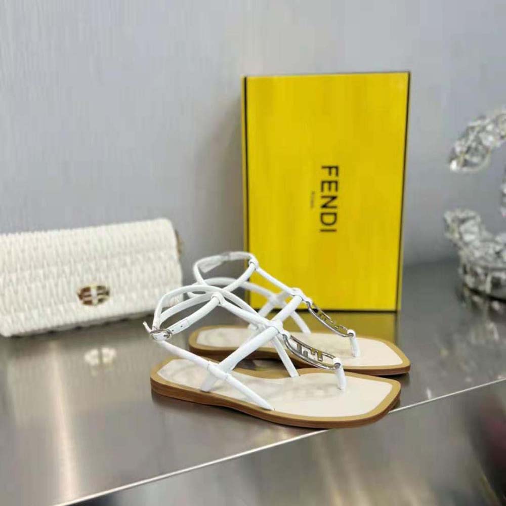 Fendi Women O Lock White Nappa Leather Thong Sandals - image 4