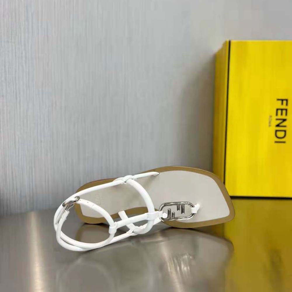 Fendi Women O Lock White Nappa Leather Thong Sandals - image 7
