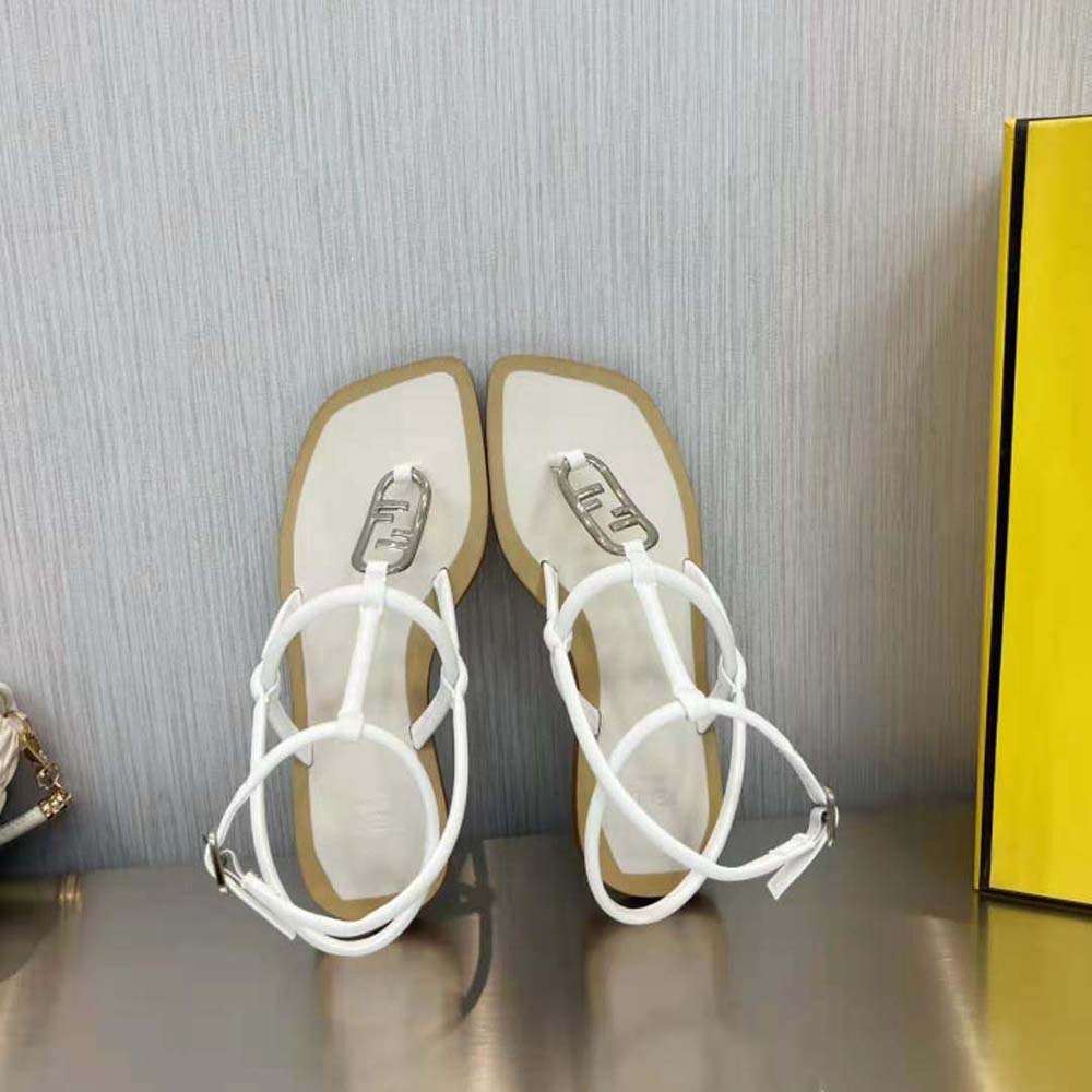 Fendi Women O Lock White Nappa Leather Thong Sandals - image 6