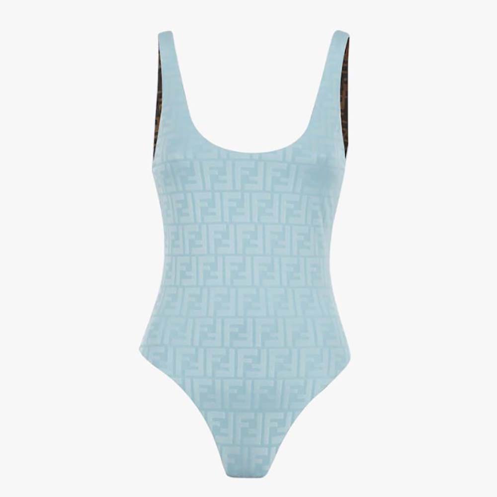 Front view of Fendi Women One-Piece Swimsuit Light Blue Lycra Swimsuit