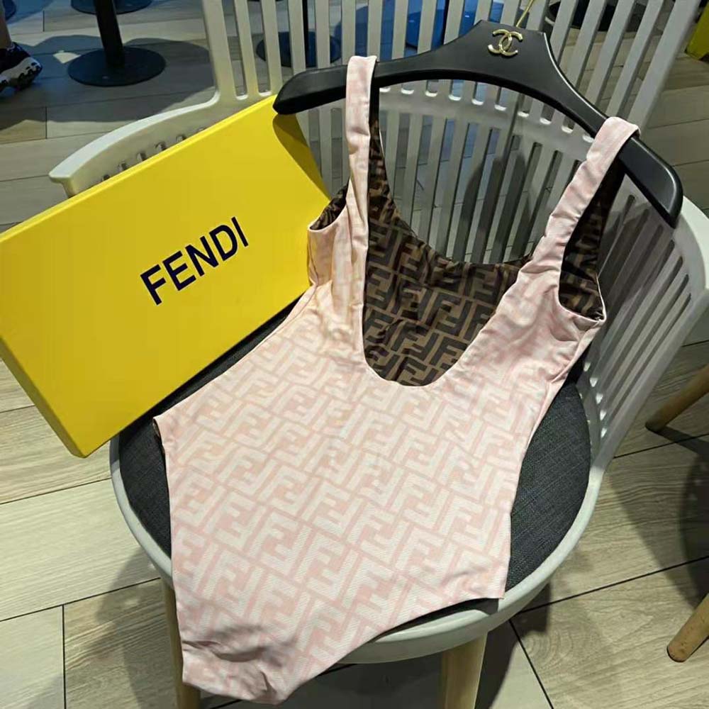 Side angle highlighting silhouette of Fendi Women One-Piece Swimsuit Pink Lycra Swimsuit