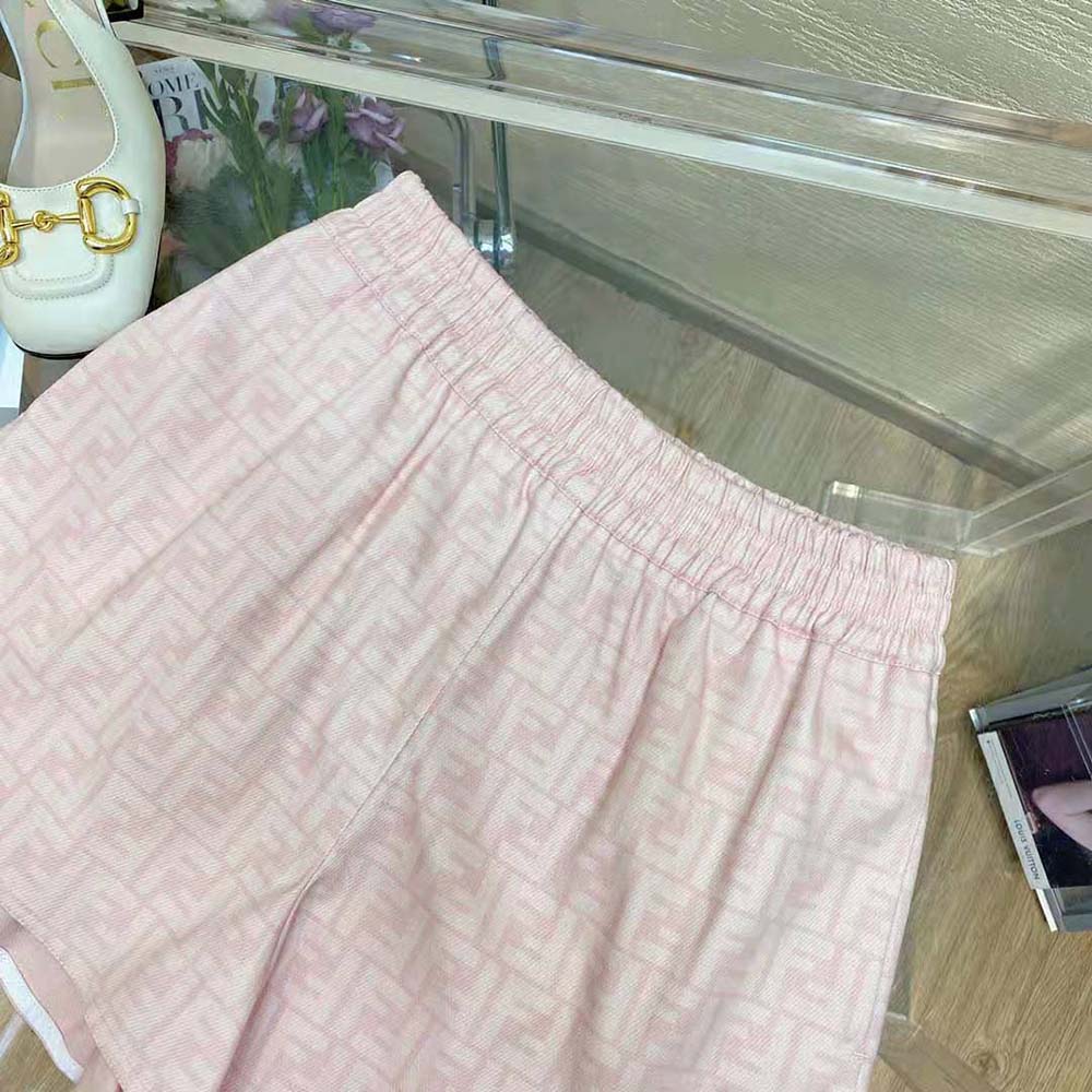 Fendi Women Pink Denim Shorts with A Rounded Hem - image 4