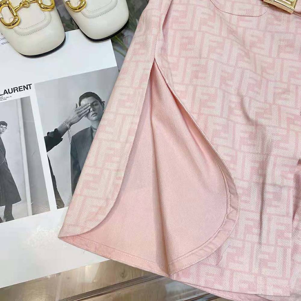 Fendi Women Pink Denim Go-To jacket with Shirt Collar and Low-Cut Set-in Sleeves - image 9