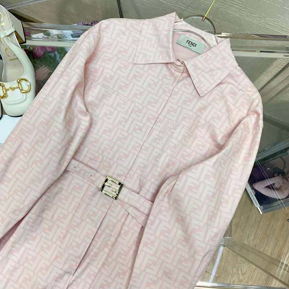 Fendi Women Pink Denim Go-To jacket with Shirt Collar and Low-Cut Set-in Sleeves - image 5